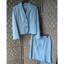 Anne Klein 2 Light Blue Skirt Suit Set Blazer Pleated Skirt Pastel Power Suit