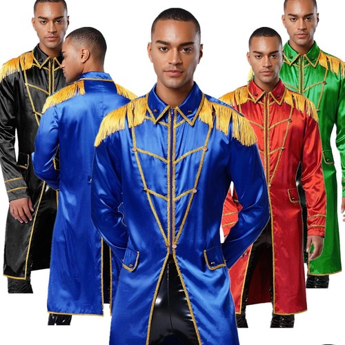 Men Tailcoat Holiday Jacket Halloween Long Coats Costume Cardigan Gothic Tops - Picture 5 of 70