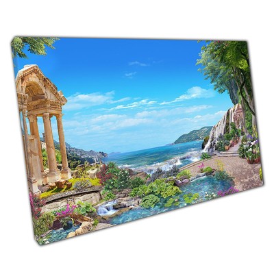 3D Digital Art Rendering Of Conceptual Ancient Roman Garden Lake Print Leinwand