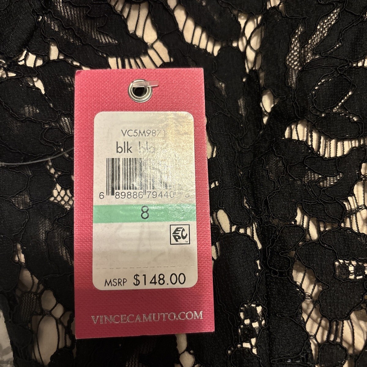 ✨Vince Camuto Black Lace Dress/Nude Underlay 3/4 Sleeve Size 8