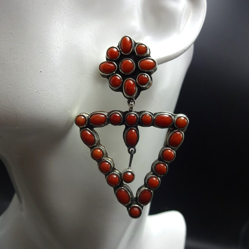 FEDERICO JIMENEZ Sterling Silver Cluster DANGLE EARRINGS Red Mediterranean CORAL - Picture 13 of 15