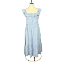 Vineyard Vines Dress Womens Large Blue White Striped Smocked Midi NWT MSRP $248