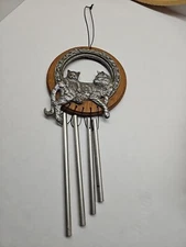Vtg Mother Cat & Kittens W/Vines Pewter & Wood Wind Chimes Carson 1998 EUC
