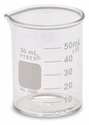 50ml Glass Beaker, Griffin Low Form, Graduated, PYREX 1000-50 (Single)