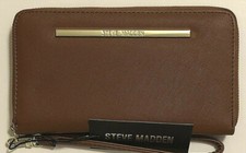 NWT WOMEN'S STEVE MADDEN ZIP AROUND WALLET COGNAC BROWN WRISTLET MSRP 48.00
