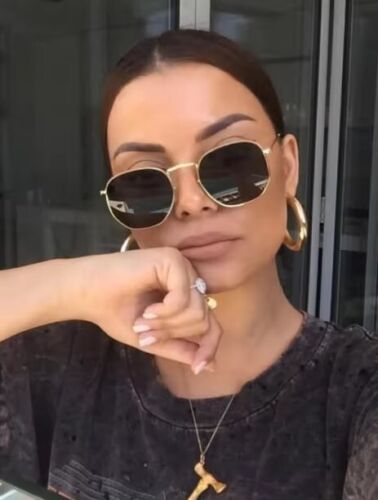 Hexagonal Polarized Sunglasses for Women Men Vintage Square Metal Sun Glasses