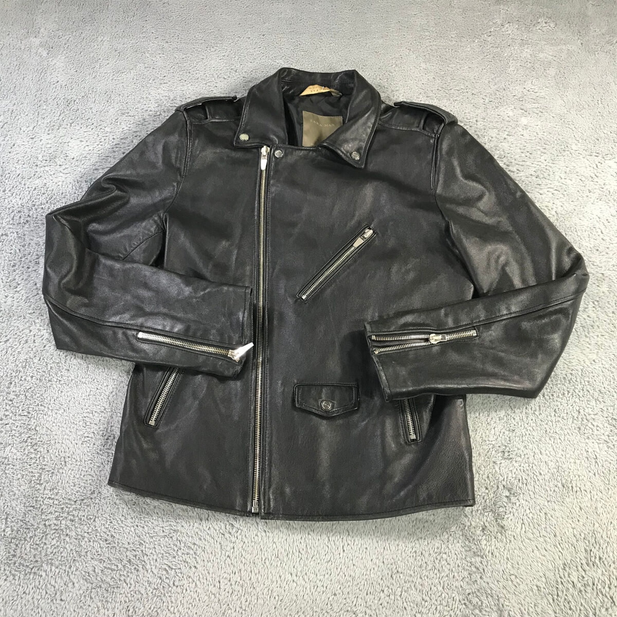 Zara Jacket Mens Large Real Leather Biker Motorcycle Zara Jacket Mens Large Real Leather Biker Motorcycle