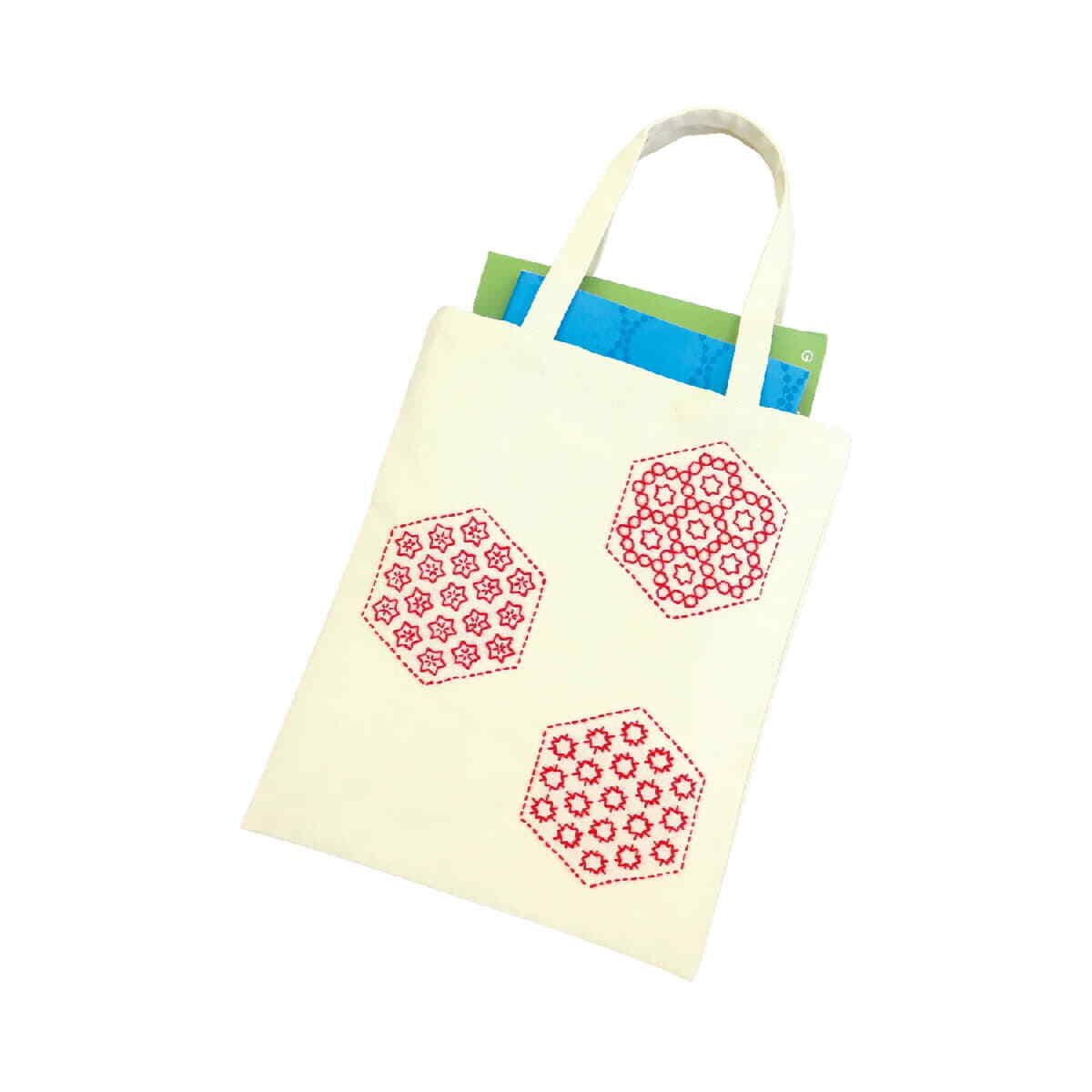 Olympus stamped Hitomezashi Sashiko stitch kit ""Bag Ecru"", 34x28cm, Original fro
