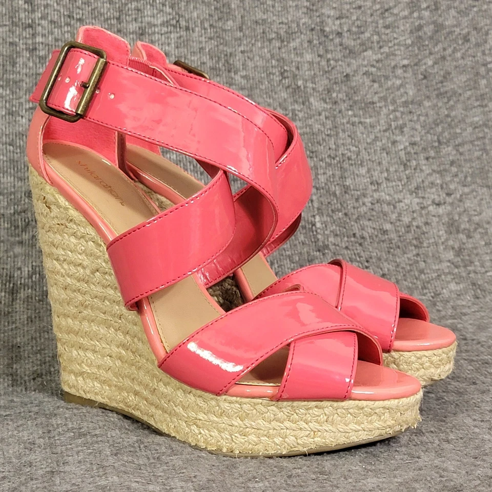 Женские босоножки Xhilaration на танкетке эспадрильи 7,5 розовые лакированная кожа на платформе - Изображение 4 из 4
