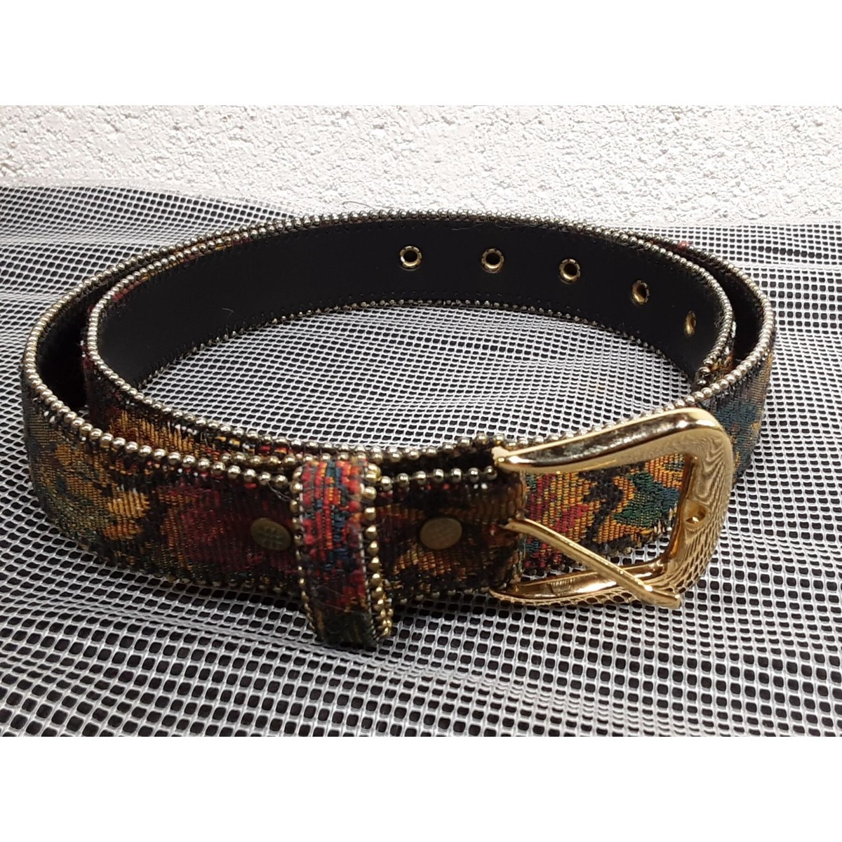 Ladies Casual Corner Fabric Belt Large Leaves Beads Gold | eBay