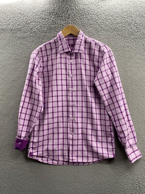 Robert Graham Shirt Boys Extra Large 18 20 Purple Plaid Button Up Flip Cuff Kids