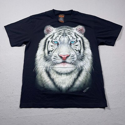 Rock Chan Shirt XL White Tiger Big Face Nature Wild Double Side Mega Print