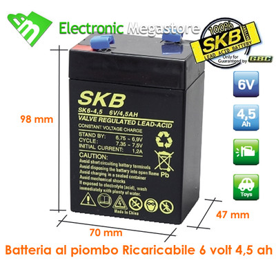 Batteria AGM 6V 4,5Ah Al Piombo Per Giocattoli E Quad + Caricabatterie Ansmann 2-12V – Kit Completo Kung Long