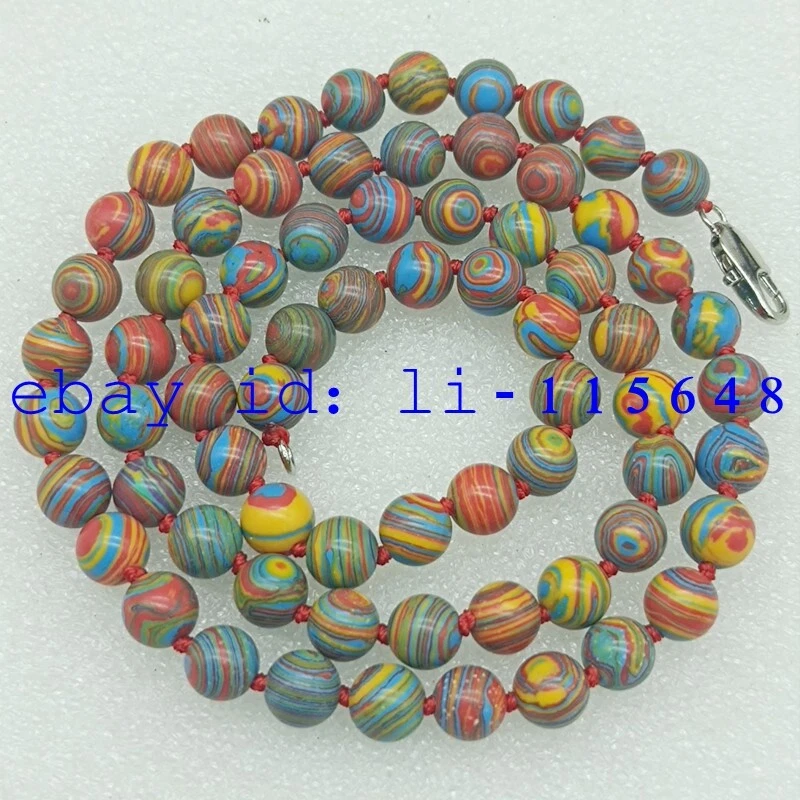 Exquisito collar de cuentas gemas redondas turquesa a rayas multicolor de 8 mm 18-36 pulgadas Foto 3 de 4