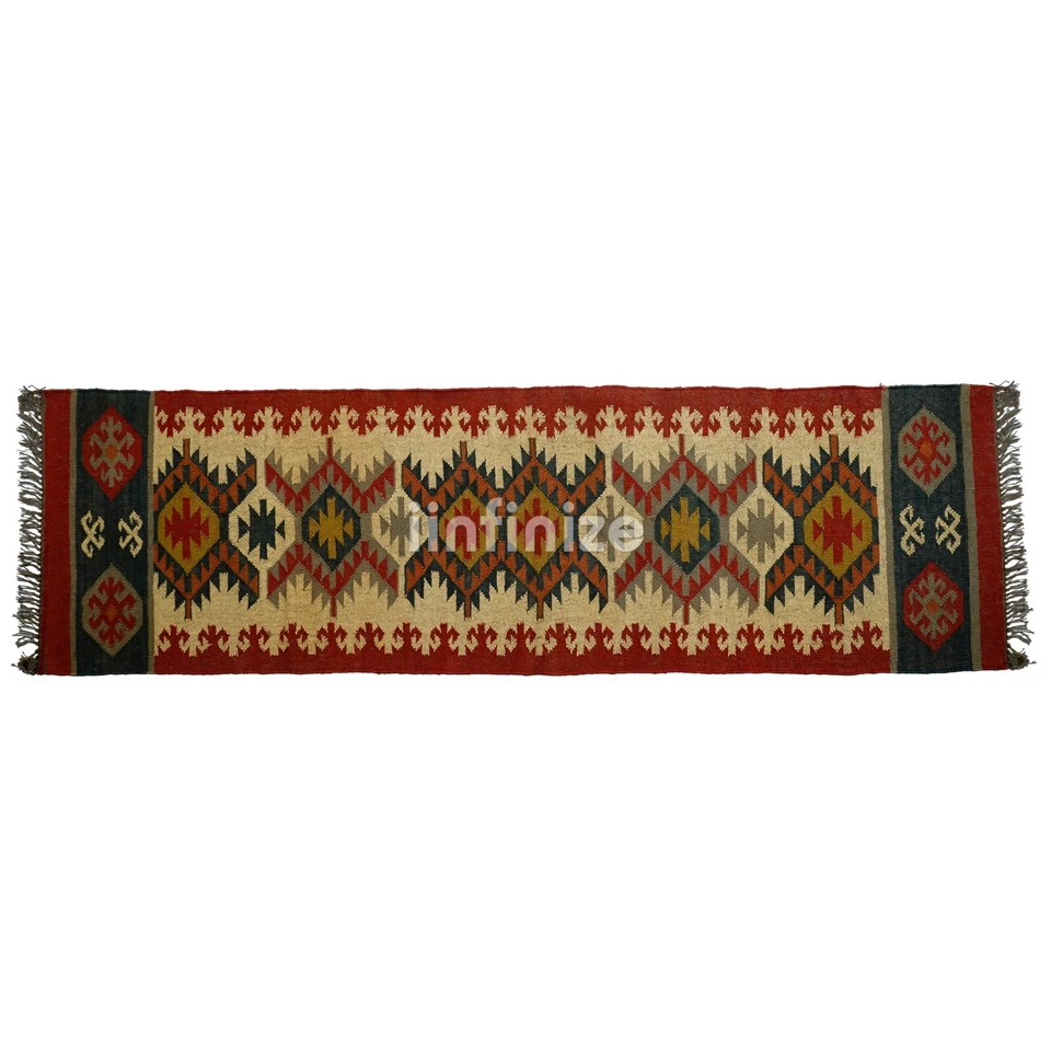 Handmade Kilim Wool Jute Runner 2.5x8 Ft Rustic Reversible Kilim Rug Hallway Mat - Image 2 of 4