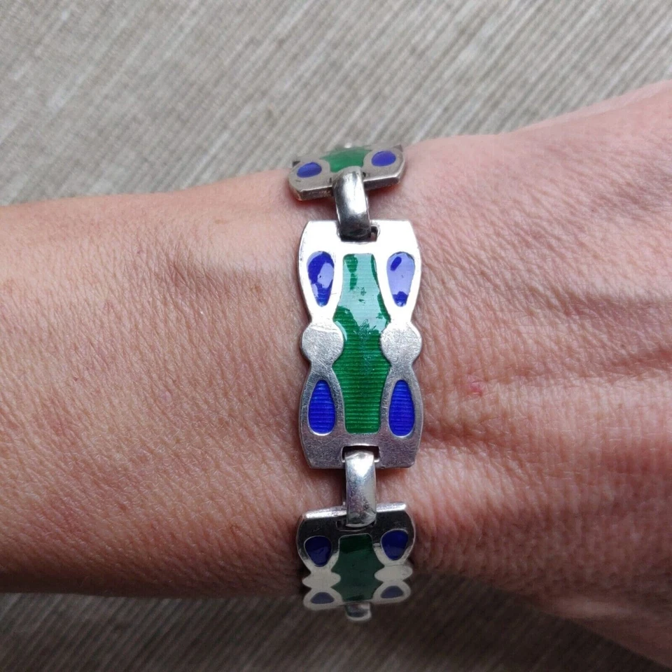 Bracciale Vintage anni '70 in argento 800 e smalto - Immagine 3 di 4