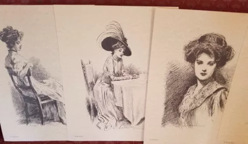 6 Gibson Girl Victorian 11" by 14" Prints c1987 - free USA shipping