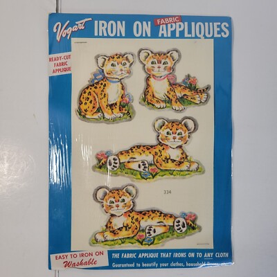 Vintage 1953 Vogart BABY LEOPARDS Iron On Fabric Appliques New in package