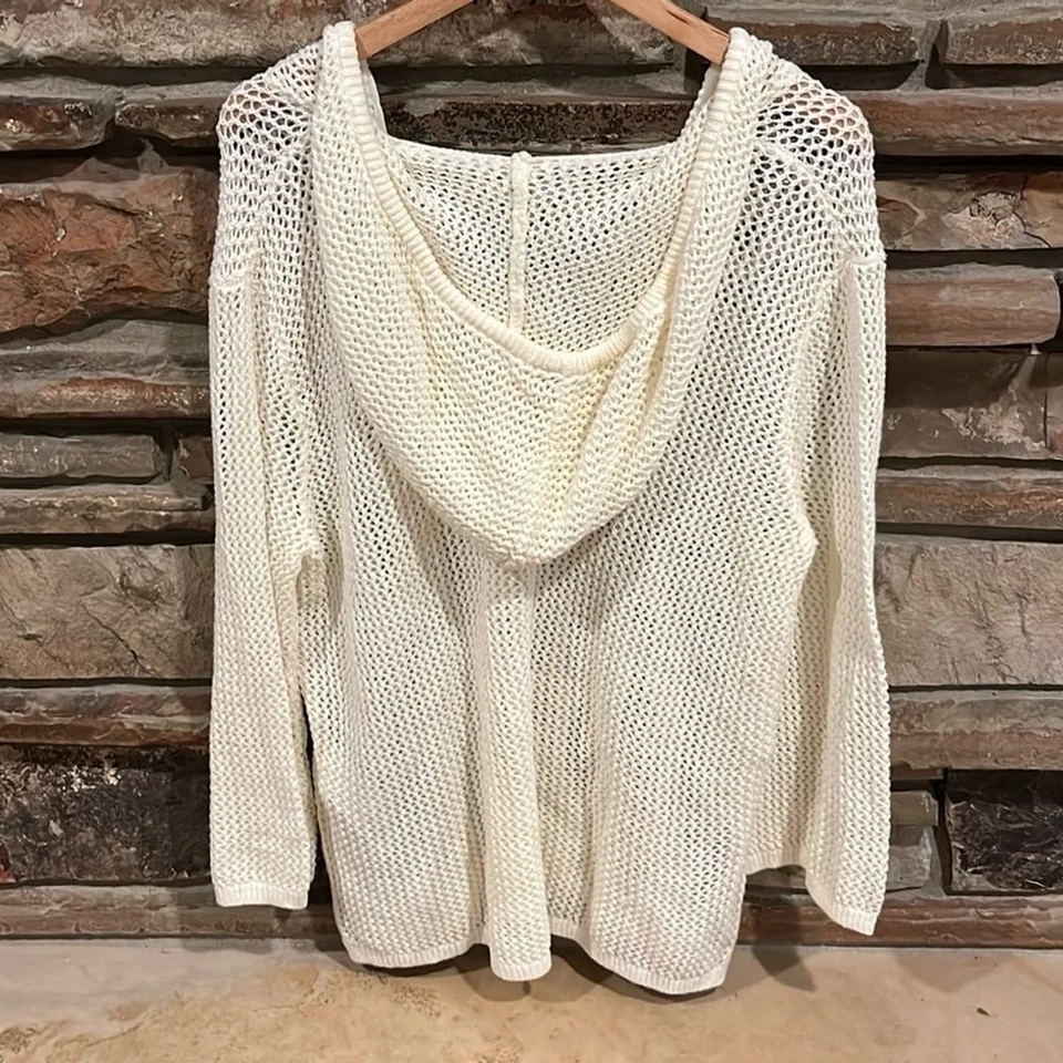 Roxy After Beach Break Open Knit Relaxed Fit Ivory Hoodie - Image 3 of 4
