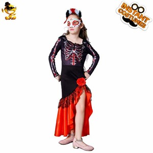 Halloween Party Kids Cosplay Skeleton Dress Scary Ghost Bride Costume for Girls