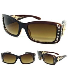 CLASSY Elegant WESTERN Rustic COWGIRL Style SUN GLASSES Brown Frame Gold Cross