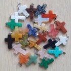Fashion Natural stone mixed Cross shape charms Pendant 50pcs/lot Wholesale free