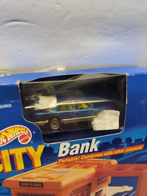 1990 Hot Wheels City BANK Portable Playset w/ Blue Mercedes Sto