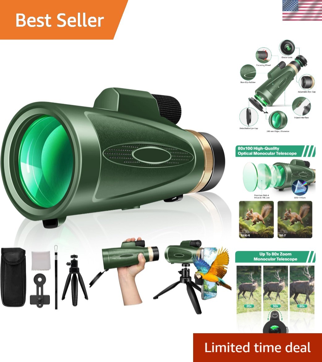 80x100 High Power Monocular Telescope with Smartphone Adapte