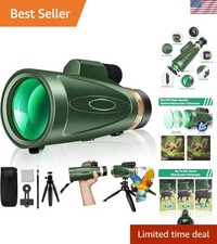80x100 High Power Monocular Telescope with Smartphone Adapter  Tripod - Green