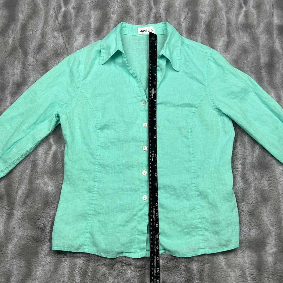 Camisa David N para mujer mediana verde menta con botones de lino top playero Lagenlook costero Foto 4 de 4