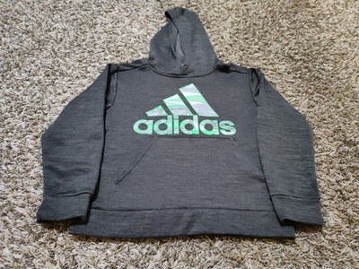 Adidas Hoodie Boys Small 8 Gray Graphic Logo Sweatshirt Pullover Polyester