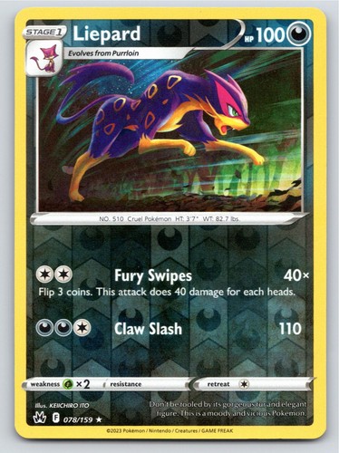 2023 POKEMON LIEPARD CROWN ZENITH 078/159 REVERSE HOLO RARE NM A45647 FREE S&H