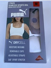 Puma Women's 2-Pack Square Neck Seamless Sports Bra, Purple/White, Size M. BT