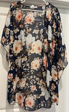 Emory Park Size XL Sheer Kimono Dark Navy Blue Floral