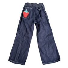 1970  s Toddler Kids Bell Bottom Jeans Denim Sears Perma-Prest USA 4T Strawberry