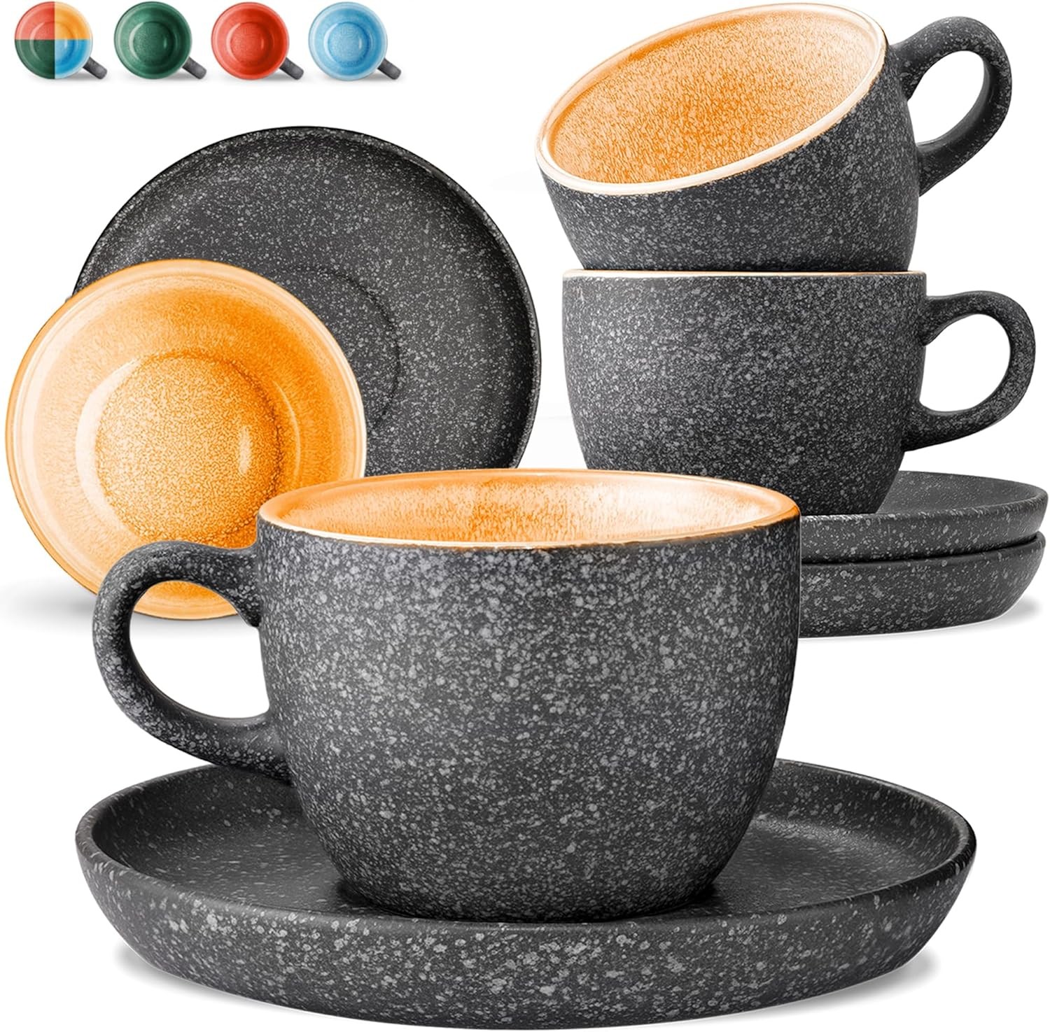 Cosumy Cappuccinotassen und Untertassen 4er Set - 200ml Keramik Kaffee gelb