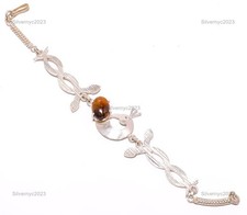Silver Plated Sacral Chakra Yellow Tiger Eye Stone Tennis Bezel Wedding Bracelet