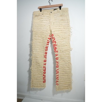 Rockstar Original RSM205 Giovanni Flare Jeans Men's 40 Ivory Distressed