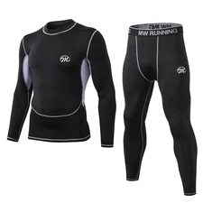 Men's Thermal Underwear Set Fleece Lined Compression Base Layer Black XL