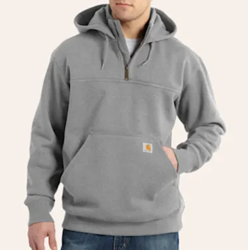 Men's Heavyweight Quarter Zip Hoodie Gray Loose Fit Workwear