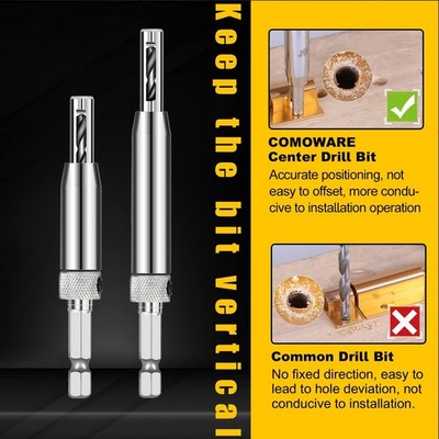 COMOWARE Selbstzentrierende Scharnierbohrer-Set – 17-teilig, 1/4" Sechskantschaft, Für Türen & Fenster