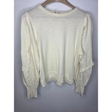 Pilcro Small Cream Raw Edge Ruffle Detail Sweatshirt Anthropologie Chic Layering