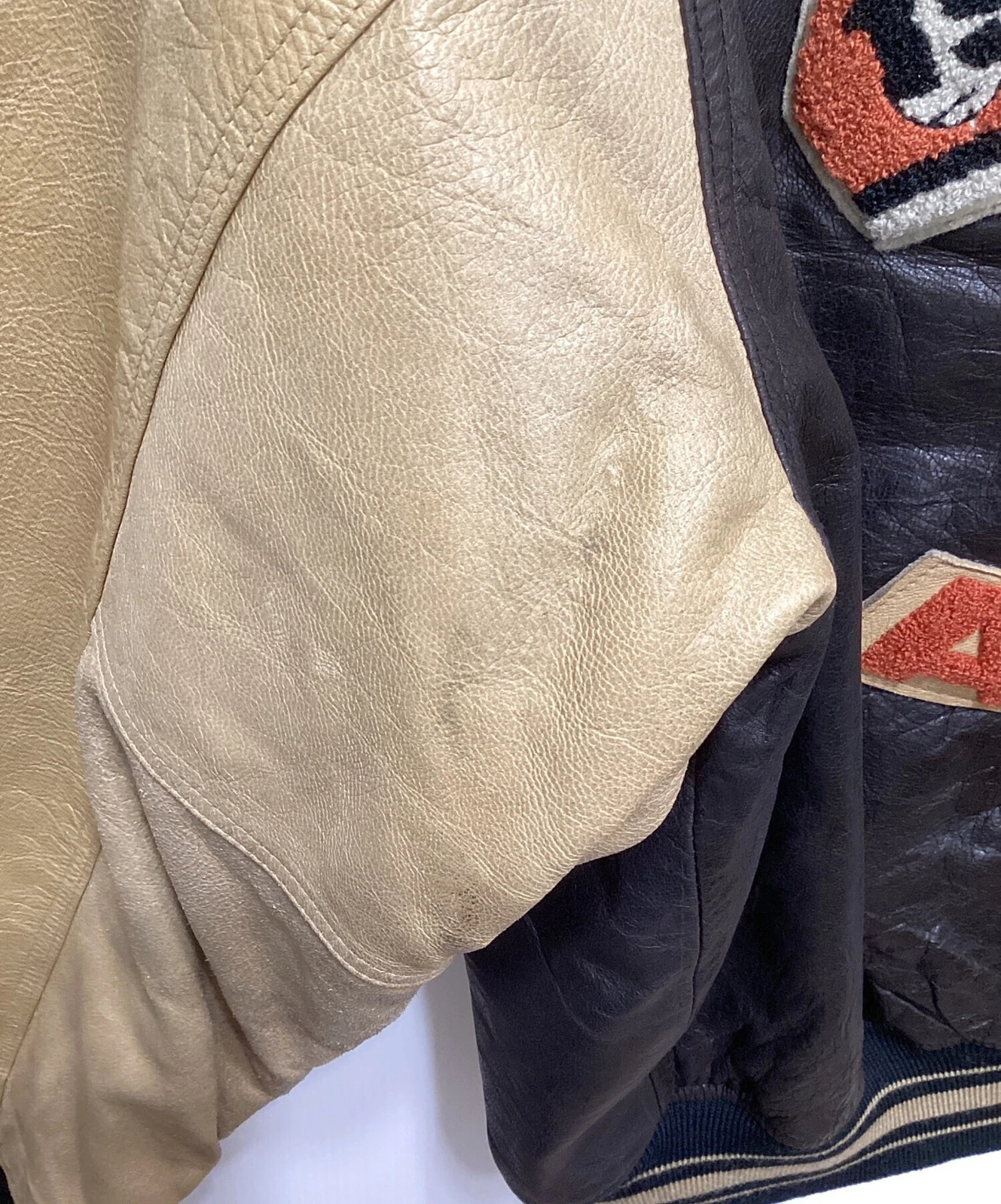 AVIREX 90's Leather Stadium Jacket Varsity Jacket Men's Size M Brown/Black - product detail image 8