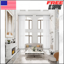 Extra Long White Faux Linen Sheer Rod Pocket Voile Curtains 50"W X 192"L 1PC