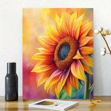 Sunflower Vibrant Framed Canvas Stretched Ready to Hang 50x40 Home decor Gift