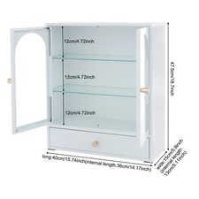 Display Cabinet 18.7" Tall Storage Cabinet with Drawer, White Curio with Glass