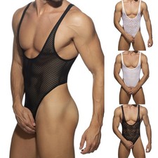 Men's Classic Lace Pouch Bodysuit for Slimming and Breathable Nightwear