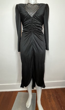 VTG 80s Dress Goth Steampunk Victorian Ruffle Bustle Open Back SZ S