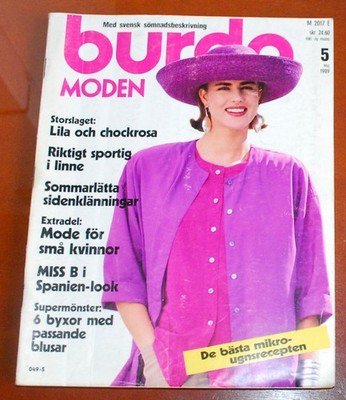 ''Burda Moden''  5 May, 1989 Sewing Magazine with Patterns Swedish Edition