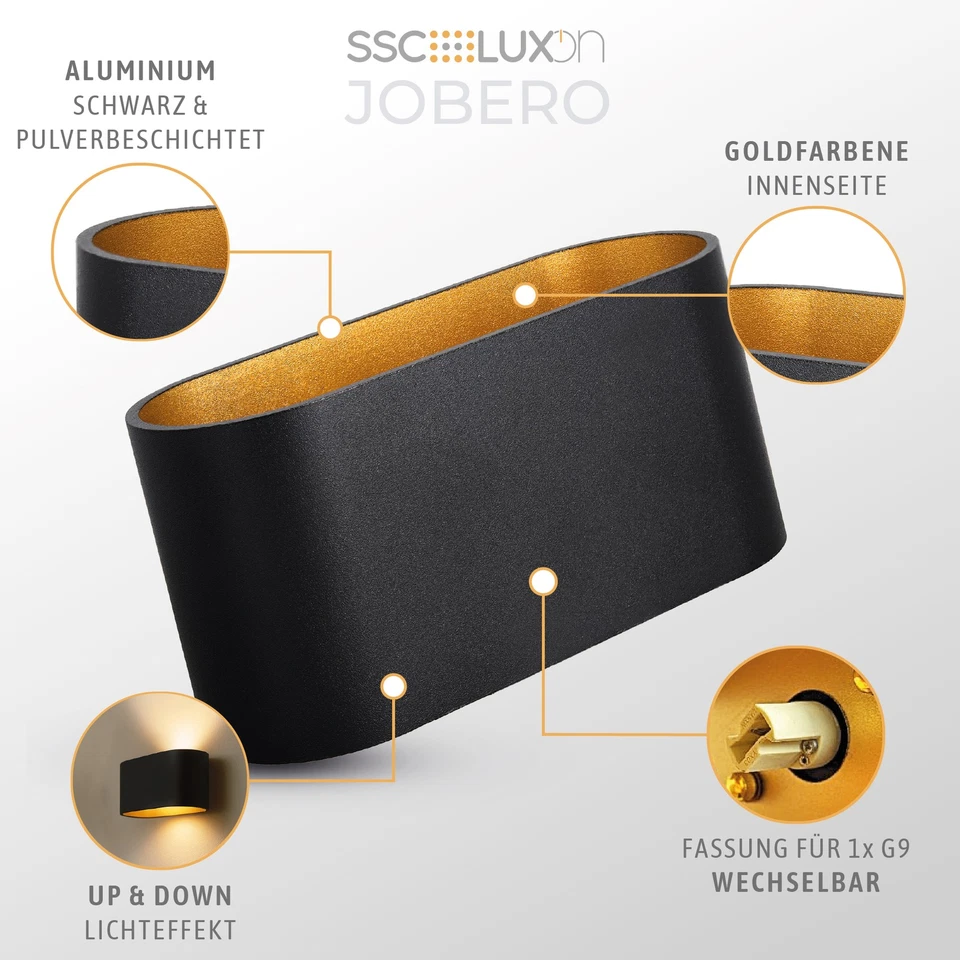 2 Stück Wandleuchte JOBERO schwarz gold Up Down Licht für G9 Fassung Wandlampe - Bild 3 von 4